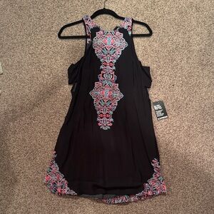 Express Black and Pink Embroidered Mini Dress